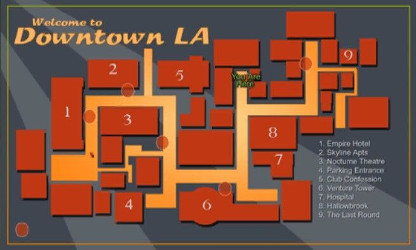 Mapa dzielnicy Downtown z Vampire - The Masquerade: Bloodlines.